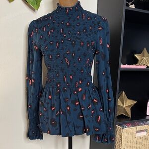 Women's Navy and Red Smocked Top